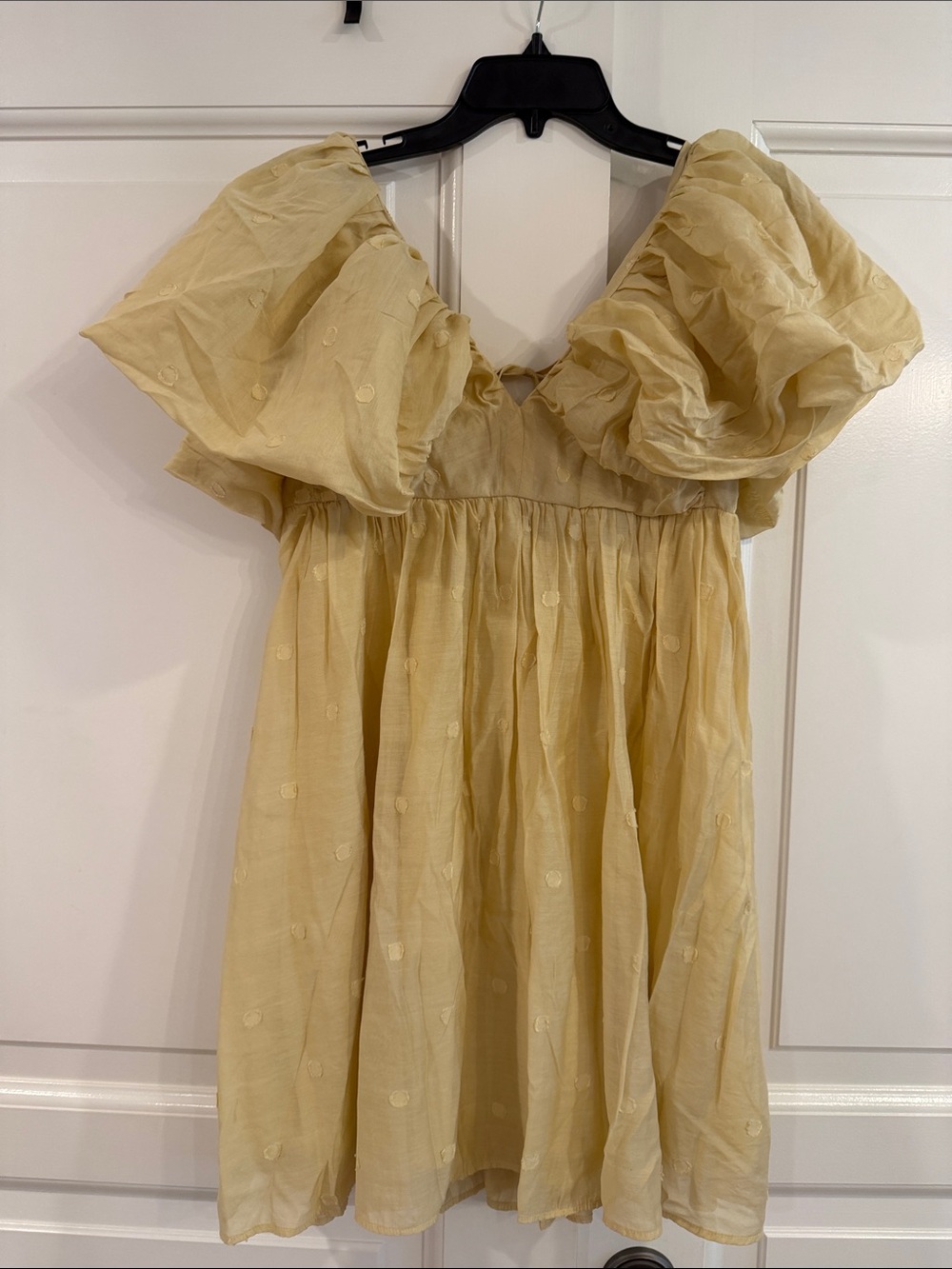Moon River Pale Yellow Puff-Sleeve Mini Dress
